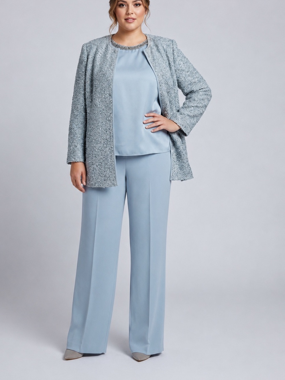 Stacey Michelle Light Blue Lace Jacket Pantsuit Size 14